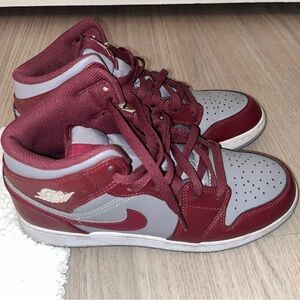Nike Air Jordan 1 Mid - Maroon and Light Gray